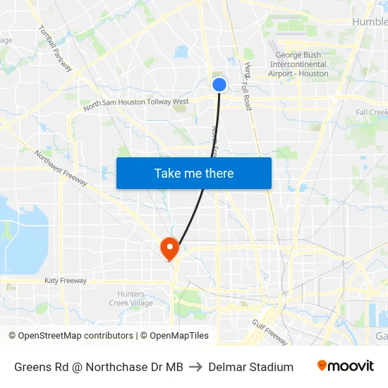 Greens Rd @ Northchase Dr MB to Delmar Stadium map