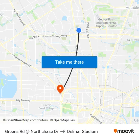 Greens Rd @ Northchase Dr to Delmar Stadium map