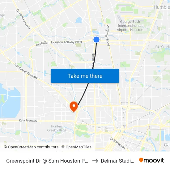 Greenspoint Dr @ Sam Houston Pkwy to Delmar Stadium map