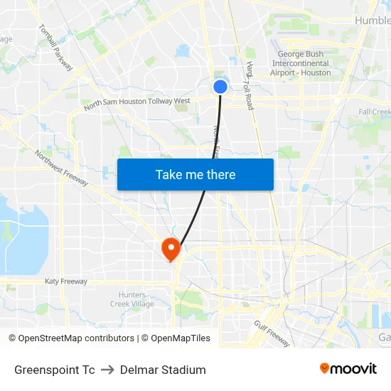 Greenspoint Tc to Delmar Stadium map