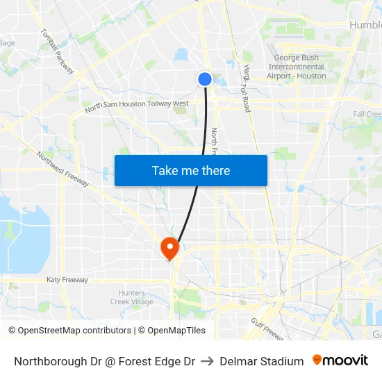 Northborough Dr @ Forest Edge Dr to Delmar Stadium map