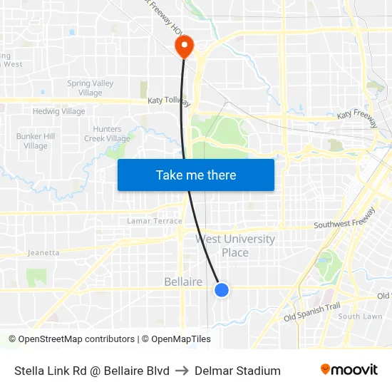 Stella Link Rd @ Bellaire Blvd to Delmar Stadium map