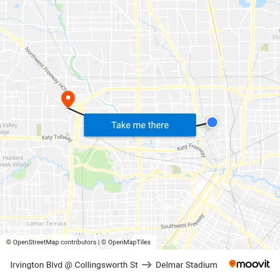 Irvington Blvd @ Collingsworth St to Delmar Stadium map