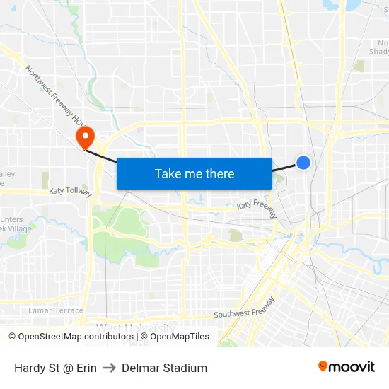 Hardy St @ Erin to Delmar Stadium map