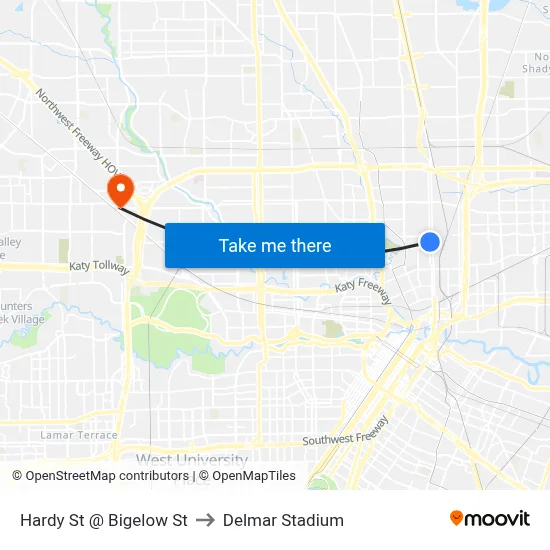 Hardy St @ Bigelow St to Delmar Stadium map