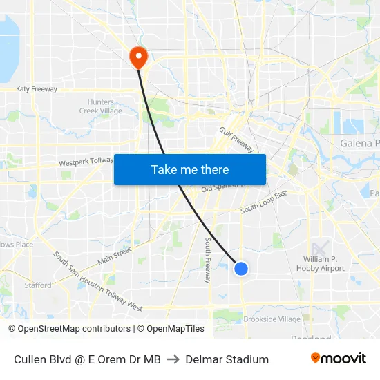 Cullen Blvd @ E Orem Dr MB to Delmar Stadium map