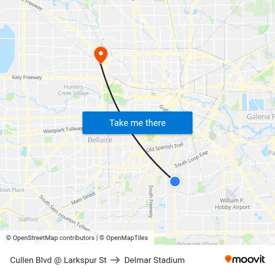 Cullen Blvd @ Larkspur St to Delmar Stadium map