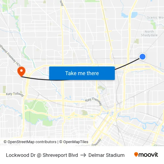 Lockwood Dr @ Shreveport Blvd to Delmar Stadium map