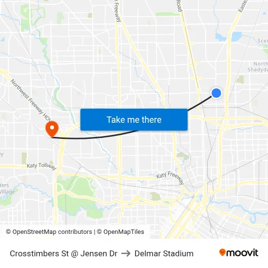 Crosstimbers St @ Jensen Dr to Delmar Stadium map