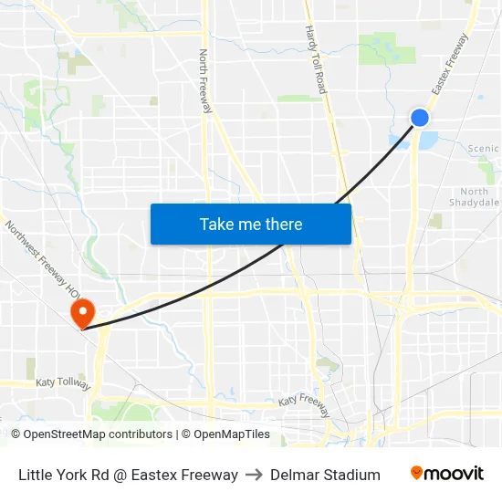 Little York Rd @ Eastex Freeway to Delmar Stadium map