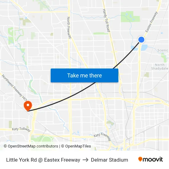 Little York Rd @ Eastex Freeway to Delmar Stadium map