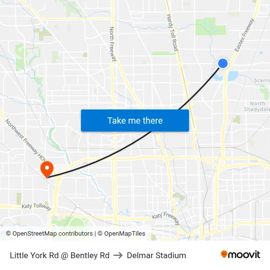 Little York Rd @ Bentley Rd to Delmar Stadium map