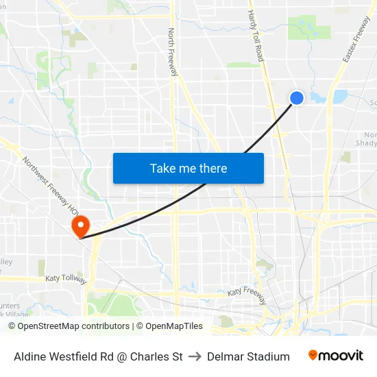 Aldine Westfield Rd @ Charles St to Delmar Stadium map