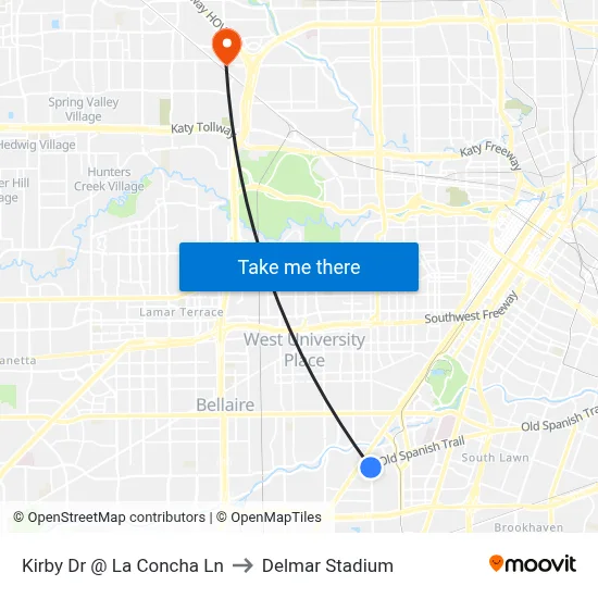 Kirby Dr @ La Concha Ln to Delmar Stadium map