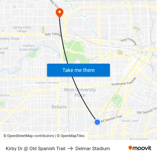 Kirby Dr @ Old Spanish Trail to Delmar Stadium map