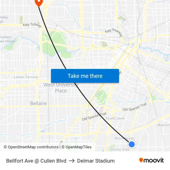 Bellfort Ave @ Cullen Blvd to Delmar Stadium map