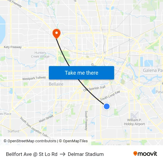 Bellfort Ave @ St Lo Rd to Delmar Stadium map