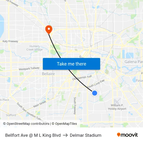 Bellfort Ave @ M L King Blvd to Delmar Stadium map