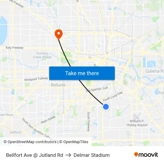Bellfort Ave @ Jutland Rd to Delmar Stadium map