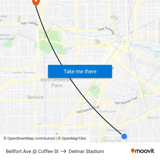 Bellfort Ave @ Coffee St to Delmar Stadium map