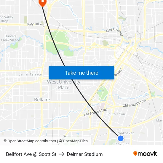 Bellfort Ave @ Scott St to Delmar Stadium map