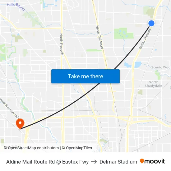 Aldine Mail Route Rd @ Eastex Fwy to Delmar Stadium map
