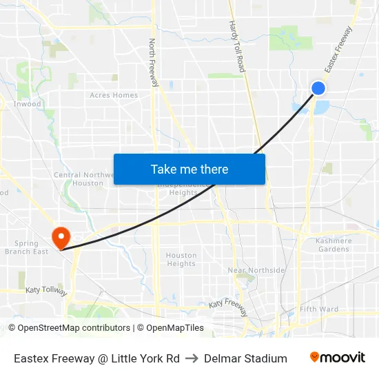 Eastex Freeway @ Little York Rd to Delmar Stadium map