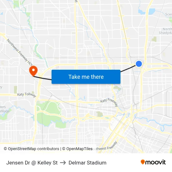 Jensen Dr @ Kelley St to Delmar Stadium map