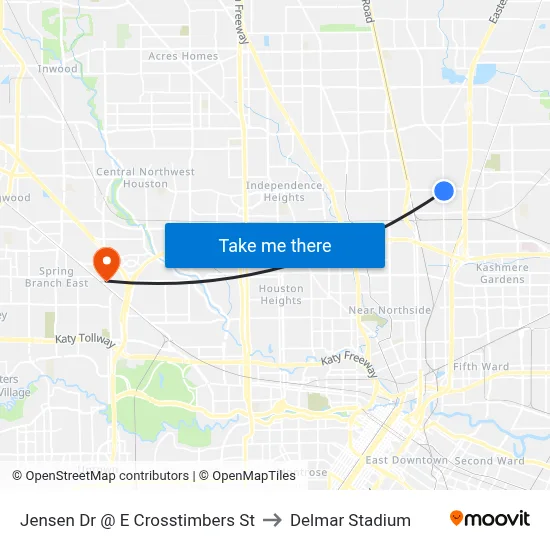 Jensen Dr @ E Crosstimbers St to Delmar Stadium map