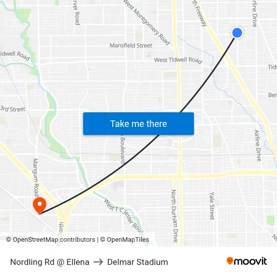Nordling Rd @ Ellena to Delmar Stadium map