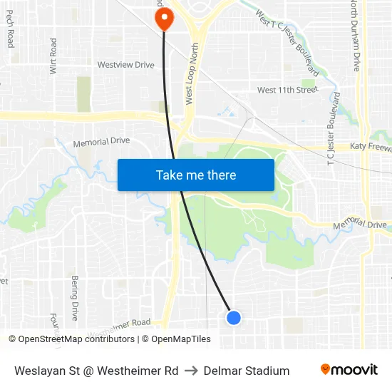 Weslayan St @ Westheimer Rd to Delmar Stadium map