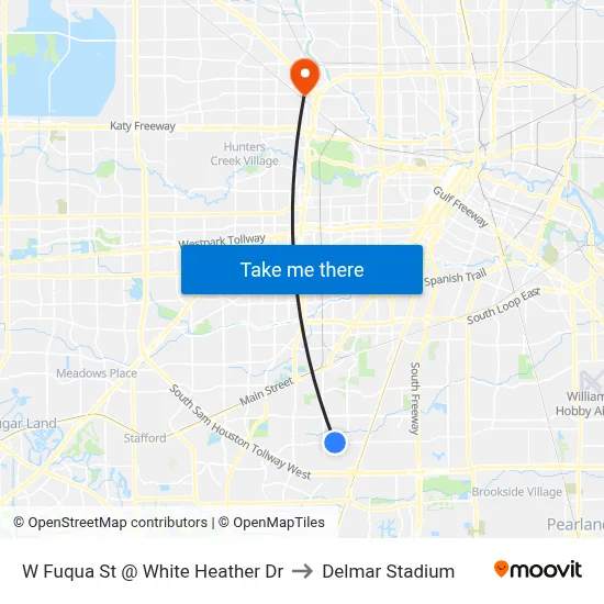 W Fuqua St @ White Heather Dr to Delmar Stadium map