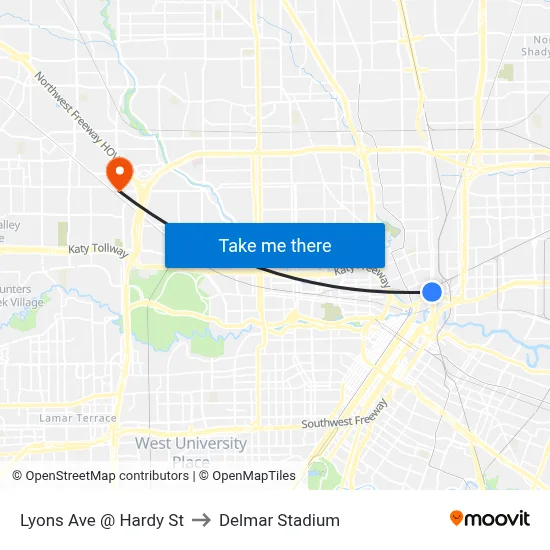 Lyons Ave @ Hardy St to Delmar Stadium map
