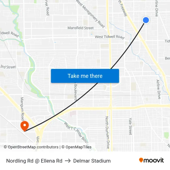 Nordling Rd @ Ellena Rd to Delmar Stadium map