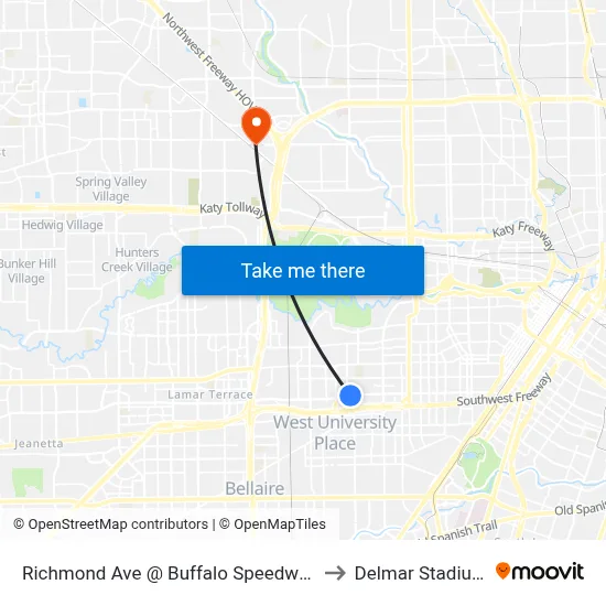 Richmond Ave @ Buffalo Speedway to Delmar Stadium map