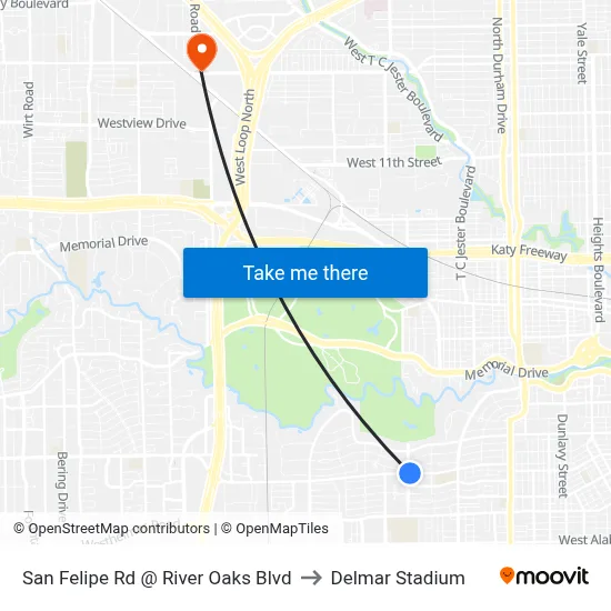 San Felipe Rd @ River Oaks Blvd to Delmar Stadium map