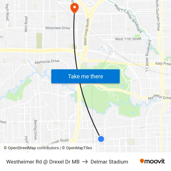 Westheimer Rd @ Drexel Dr MB to Delmar Stadium map
