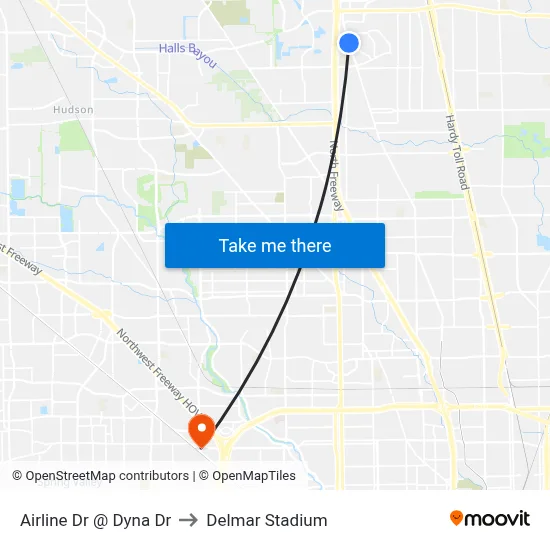 Airline Dr @ Dyna Dr to Delmar Stadium map