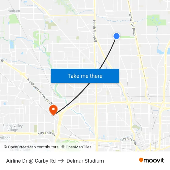Airline Dr @ Carby Rd to Delmar Stadium map