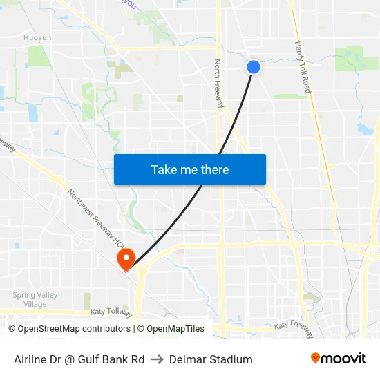 Airline Dr @ Gulf Bank Rd to Delmar Stadium map