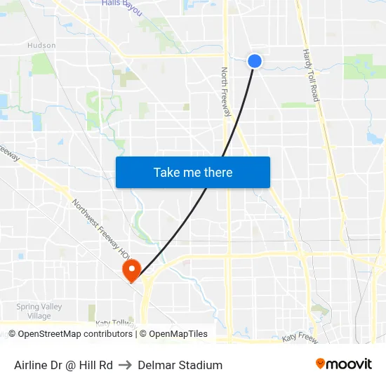 Airline Dr @ Hill Rd to Delmar Stadium map