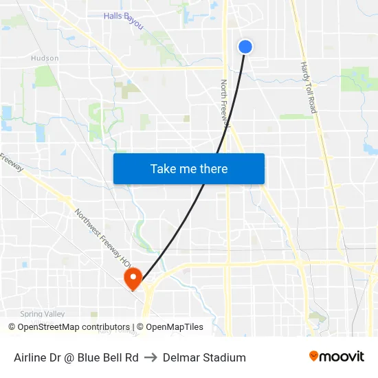 Airline Dr @ Blue Bell Rd to Delmar Stadium map
