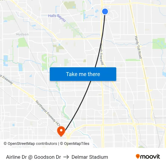 Airline Dr @ Goodson Dr to Delmar Stadium map