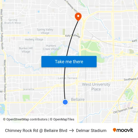 Chimney Rock Rd @ Bellaire Blvd to Delmar Stadium map