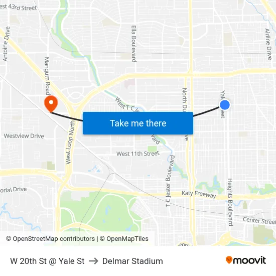 W 20th St @ Yale St to Delmar Stadium map