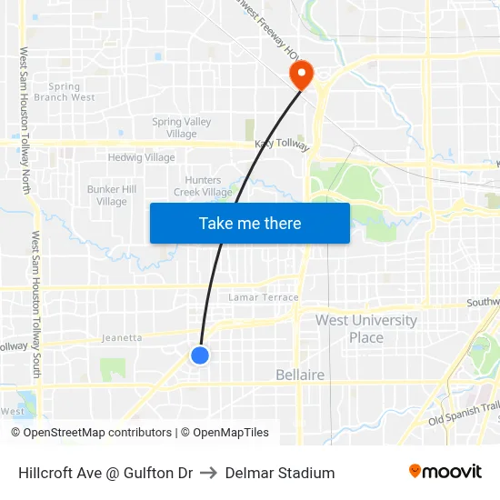 Hillcroft Ave @ Gulfton Dr to Delmar Stadium map
