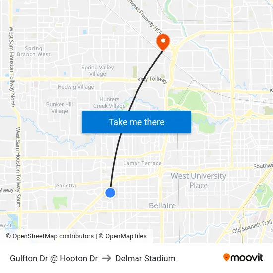 Gulfton Dr @ Hooton Dr to Delmar Stadium map