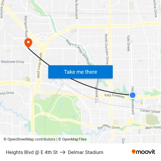 Heights Blvd @ E 4th St to Delmar Stadium map