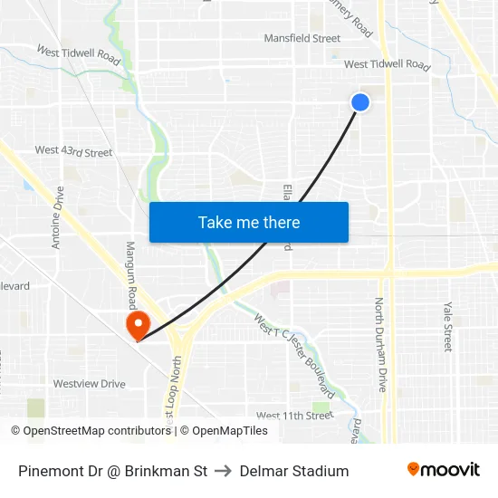 Pinemont Dr @ Brinkman St to Delmar Stadium map
