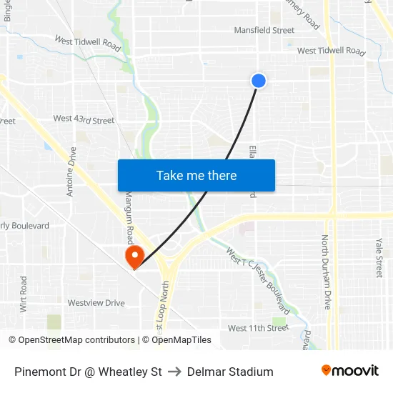 Pinemont Dr @ Wheatley St to Delmar Stadium map